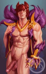 animal_ears big_penis erection facial_hair facial_scar fur_trim gold_(metal) half-erect happy_trail kik-draws league_of_legends looking_at_viewer male male_only male_pubic_hair mostly_nude muscular muscular_male painting_(artwork) partially_retracted_foreskin penis pubic_hair red_hair semi-erect sett single_glove solo stubble toothpick uncensored uncut veiny_penis