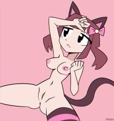 black_eyes brown_hair cat_ears cat_tail drupeneassot female mcyt meowbahh meowbahh_(mcyt) pink_nipples virtual_youtuber