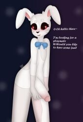 absurd_res anthro balls big_penis blush blush_lines bow_tie femboy five_nights_at_freddy's fur genitals girly half-erect hi_res lagomorph leporid looking_at_viewer male male_only mammal max_draws nude open_mouth patreon penis rabbit red_eyes scottgames solo standing text vanny_(fnaf) video_games white_body white_fur