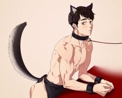 1male animal_ears collar haikyuu!! leash looking_at_viewer male_only osamu_miya