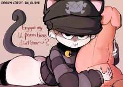 bell bell_collar big_penis cat_ears danganronpa danganronpa_v3 dwarfism gay hat hugging_penis irish male redraw ryoma_hoshi smooth_skin stripes tail twink yaoifairy