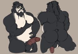 2022 anthro ass balls belly big_belly black_nose blizzard_entertainment erection genitals hi_res humanoid_genitalia humanoid_hands humanoid_penis male mammal moobs nipples overweight overweight_male pandaren penis pure_command simple_background solo ursid video_games warcraft world_of_warcraft