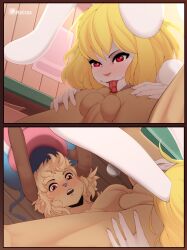 1boy 1girls anilingus artist_request blonde_hair bunny_ears carrot_(one_piece) erect_while_rimmed female heart-shaped_pupils licking licking_anus male one_piece rimjob rimming tony_tony_chopper