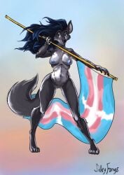 anthro breasts canid canine canis ears_up female flag flowing_hair genitals gradient_background hair lgbt_pride looking_aside mammal navel nude pride_colors pussy silkyfangs simple_background solo transgender_pride_colors wolf