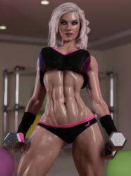 1girls 3d abs blonde_hair cora_(str4hl) depth_of_field female female_only front_view indoors muscular muscular_female original original_character slushe_(website) solo solo_female standing str4hl