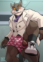 anthro blush boxers_(clothing) canid canine canis clothing dreamworks genitals h155296 heart_underwear hi_res male male_only mammal mr._wolf_(the_bad_guys) penis penis_through_leghole poking_out solo solo_male the_bad_guys underwear wolf