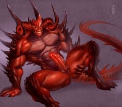 al'diabolos ass biceps big_sub claws demon diablo diablo_(character) dick erection fangs_male gay horns humanoid humanoid_genitalia long_tail looking_at_viewer lytta_the_bug male_only muscular_body muscular_male nude pecs presenting_ass red_body retracted_foreskin smile spread_legs submissive toe_claws veiny_penis