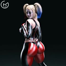 1girls 3d ass batman_(series) bloodrayne dc dc_comics female female_only fully_clothed g-string gm_studios harley_quinn harley_quinn_(injustice) hi_res injustice_2 large_ass looking_at_viewer looking_back pants rayne_(cosplay) skin_tight solo thong tight_clothing whale_tail