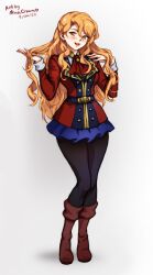 1girls boots breasts earrings female female_only ferdinand_von_aegir fire_emblem fire_emblem:_three_houses genderswap_(mtf) long_hair medium_breasts minacream nintendo open_mouth orange_eyes orange_hair pantyhose post-timeskip rule_63 smile solo very_long_hair