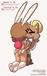 2022 animated anthro ass ass_grab baozi_(diives) blush breast_press brown_body brown_hair canine chelizi_(diives) closed_eyes diives domestic_dog duo eyebrows eyelashes female female_only french_kissing furry furry_female furry_only hands_on_ass kissing lagomorph lagomorph_humanoid lesbian_kiss loop mammal mammal_humanoid missmoonified multicolored_body oolay-tiger panties paws pink_panties rabbit rabbit_humanoid tagme tail_wagging tan_body topless topless_female twitter_logo twitter_username white_background white_body xingzuo_temple yuri