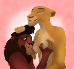 anthro anthrofied bodily_fluids breast_grab breast_lick breast_play breasts brown_body brown_fur canon_couple conditional_dnp disney duo felid female fur giftheck green_eyes hand_on_breast hi_res kiara kovu licking lion male male/female mammal nipple_fetish nipple_lick nipple_play nipples pantherine pink_nipples romantic_couple saliva smile the_lion_king tongue tongue_out yellow_body yellow_fur