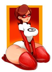 1girls alternate_costume big_breasts disney elastigirl elastigirl_(original_supersuit) female female_only helen_parr light-skinned_female on_knees pixar solo sonson-sensei superheroine the_incredibles thick_thighs thunder_thighs wide_hips younger