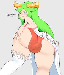 big_ass big_butt fetish green_eyes green_hair huge_ass huge_butt intentional_soiling kid_icarus palutena protorepulsive red_panties repulsiveproto scat soiling thick_ass thick_thighs thighs