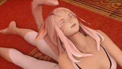 1girls 3d cat_ears cat_tail catgirl final_fantasy final_fantasy_xiv gpose(ffxiv) miqo'te pink_eyes pink_hair shiori_rosebrace sports_bra srosebrace yoga_pants yoga_pose