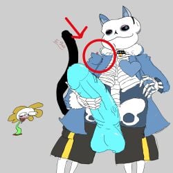 among_us bell cat_ears cat_tail clothing cuck cuckold eyeshadow flowey_the_flower glowing_eyes glowing_penis huge_balls huge_cock red_(among_us) sans skeleton smug spiked_collar undertale veiny_penis