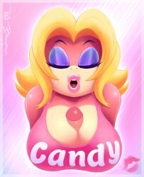 1girls anthro big_breasts blonde_female blonde_hair breasts bust_portrait candy_kong cleavage closed_eyes cock_hungry donkey_kong_(series) english_text female female_focus furry highres huge_breasts human kiss_mark large_breasts mammal nintendo open_mouth paizuri paizuri_under_clothes penis portrait primate puffy_lips redbenjamin text titfuck titfuck_under_clothes titjob