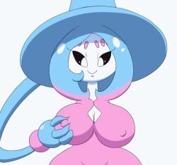 1girls animated animated_gif big_breasts blue_hair bouncing_breasts breasts female female_only groping hatterene huge_breasts nintendo nipple_bulge nipple_pinch pokémon_(species) pokemon pokemon_(species) pokethot's self_fondle smile solo solo_female tansau wide_hips