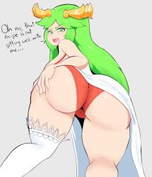 big_ass big_breasts big_butt curvy fart fetish green_eyes green_hair kid_icarus palutena protorepulsive red_panties repulsiveproto thick_ass thick_thighs thighs