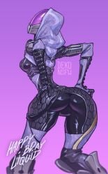 1girls alien alien_girl ass athletic_female dekomaru hood mask mass_effect quarian skin_tight small_breasts tali'zorah_nar_rayya thick_thighs