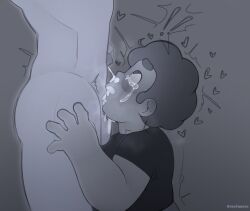 2boys blowjob crying cum cum_in_mouth dark_hair deepthroat gay light-skinned_male light_skin male male_on_male male_only monochrome pink_steven steven_quartz_universe steven_universe swallowing toofygoru