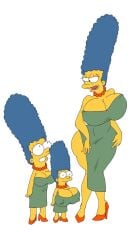 3girls alternate_breast_size blue_hair breast chibi cleavage cleavage_dress dress female female_focus female_only high_heels hips large_breasts marge_simpson maxtlat milf mother necklace nipple_bulge solo the_simpsons thighs what white_background yellow_skin