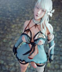 1futa 3d areolae big_breasts big_penis breasts canon_futa canon_intersex clothing erect_penis erection futa_only futanari intersex kaine_(nier) light-skinned_futa light_skin nier nier_replicant nipples pale_skin penis red404 solo solo_futa white_hair