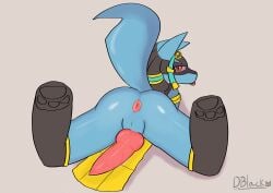 absurd_res animal_genitalia animal_penis black_body black_fur blue_body blue_fur canid canine canine_penis canis dblack domestic_dog erection fur genitals hi_res lucario male mammal nintendo penis pokemon pokemon_(species) pokemon_only ruins_style_lucario solo video_games