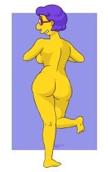 1girls back_view backboob blue_hair brush_pen_ten glasses luann_van_houten mature_female milf mother the_simpsons yellow_skin