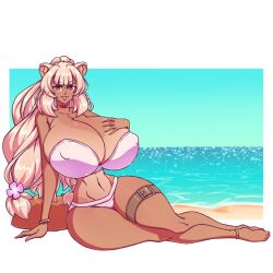 1girls 2022 alternate_color beach bikini blonde_hair breasts breasts_bigger_than_head cleavage color female female_only huge_breasts kemono looking_at_viewer lying_on_side n647 nipple_bulge raphtalia solo swimsuit tan tanline tanuki tate_no_yuusha_no_nariagari thick_thighs thin_waist voluptuous wide_hips