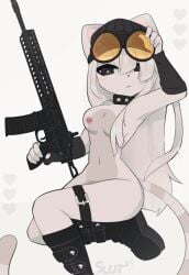 animation_meme_community anthro beanie boots collar edit edited female furry goggles gun naomi_(typh) tail typh typhslut_(editor) white_fur white_hair