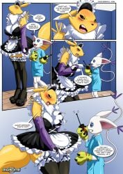 comic dialogue digihentai digimon digimon_(species) digimon_adventure digimon_tamers dirty_gamers female furry gatomon maid palcomix renamon vibrator