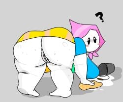 1girls ? ass bending_over big_ass big_breasts big_butt blush breasts bucket carapace chubby chubby_female cleaning clothing errorplush female female_only grey_background homestuck looking_at_viewer looking_back ms._paint ms_paint_adventures no_mouth pussy shortstack skirt solo solo_female sponge sweat vagina white_skin