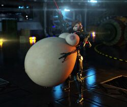 3d belly big_belly big_breasts bionic_arm breasts elcyiancorp female gun huge_belly huge_breasts hyper_pregnancy mechanical_arm nipples pregnant rifle sci-fi weapon