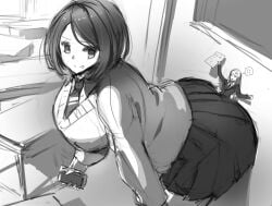 2girls big_ass black_and_white butt_crush giantess kazo macro school school_uniform size_difference