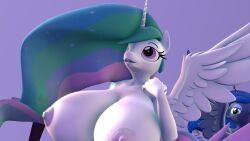 3d absurd_res alicorn anthro anthrofied big_breasts breasts equid equine feathers female friendship_is_magic hi_res horn huge_breasts mammal my_little_pony princess_celestia_(mlp) princess_luna_(mlp) sibling sister sisters twilight_sparkle_(mlp) white_body white_feathers whiteskyline wings