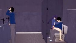 bathroom behind_another behind_door cheating komi-san_wa_komyushou_desu komi_shouko netorare open_clothes peeing public_restroom robotlover sitting_on_lap standing stealth_sex