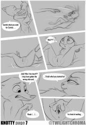 2022 animal_genitalia animal_penis anthro anthro_on_anthro anus black_and_grey canid canine canine_penis closed_eyes comic dialogue disney duo english_text erect female flat_chest fox genitals grey_background hi_res interspecies judy_hopps kissing lagomorph leporid male male/female mammal monochrome nick_wilde nude penis predator/prey presenting presenting_pussy pussy rabbit simple_background sketch speech_bubble spread_legs spread_pussy spreading text twilightchroma zootopia