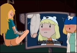 accurate_art_style adventure_time age_difference artificial_intelligence blonde_hair blush cartoon_network exhibitionism finn_the_human hubi incest large_penis long_hair milf minerva_campbell mob_face mother_and_son penis penis_in_face prosthetic_arm