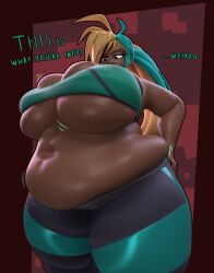 1girls 3d 3d_(artwork) big_belly big_breasts brazilian carol_(carro3dsculpts) carro3dsculpts chubby fat obese oc onomatopoeia original_character overweight text thick_thighs