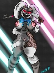 absurd_res animal_humanoid anthro assassin bodily_fluids breasts clothing destiny-yuuei female five_nights_at_freddy's five_nights_at_freddy's:_security_breach genital_fluids genitals hi_res human humanoid lagomorph lagomorph_humanoid legwear leporid leporid_humanoid mammal mammal_humanoid neon nipples pussy pussy_juice rabbit rabbit_humanoid scottgames solo text thigh_highs vanny_(fnaf) video_games