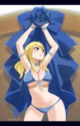 1girls big_breasts blonde_hair brown_eyes fairy_tail female female_only gaston18 lucy_heartfilia navel nipples pointing_at_viewer pussy solo_female thick_thighs