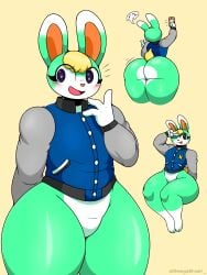 animal_crossing ass big_ass big_ass_(male) bottomless featureless_crotch femboy fur girly girly_boy huge_ass male motion_lines nintendo omegabrawl peace_sign phone rabbit sasha_(animal_crossing) thick_thighs video_games wink