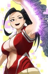 1girls armpits big_breasts black_eyes black_hair blush breasts eyebrows eyelashes female female_only gaston18 girl hero_outfit_(mha) huge_breasts large_breasts momo_yaoyorozu my_hero_academia smile smiling smirk smirking thick thick_thighs thighs