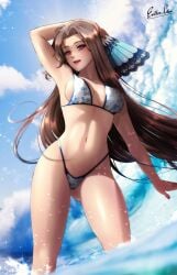 1girls bikini brown_hair cleavage eiyuu_densetsu esther-shen large_breasts long_hair purple_eyes trails_of_cold_steel vita_clotilde