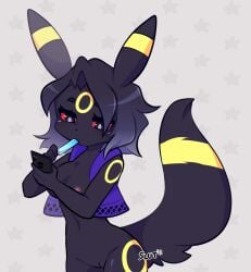 anthro black_fur black_hair edit edited female furry phone pokémon_(species) pokemon popsicle red_eyes typh typhslut_(editor) umbreon