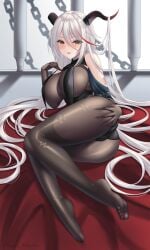 1girls 2021 aegir_(azur_lane) alternate_version_available ass ass_focus ass_grab azur_lane bare_shoulders bodystocking bodysuit breast_curtains breasts cameltoe chains deep_skin detached_sleeves eyebrows_visible_through_hair feet female female_focus female_only grabbing hair_on_horn halterneck highres horns large_breasts legs long_hair looking_at_viewer lying no_shoes on_side see-through sideboob skindentation smile soles solo solo_female squeezing togare very_long_hair white_hair yellow_eyes