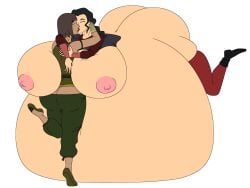 2girls areolae asami_sato ass avatar_legends belly big_ass big_belly big_breasts black_hair breasts brown_hair clothing dark-skinned_female dark_skin elek-tronikz enormous_belly enormous_breasts female gigantic_breasts huge_ass huge_belly hyper hyper_belly hyper_pregnancy kissing korra nipples pregnant stockings the_avatar the_legend_of_korra voluptuous water_tribe yuri