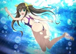 1girls ass big_ass brown_hair chinese_girl feet female green_eyes huang_lingyin infinite_stratos long_hair small_breasts swimsuit twintails