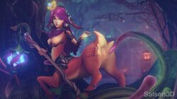 breasts centaur deer_girl deer_tail deer_taur dryad female fur league_of_legends lillia_(league_of_legends) riot_games salsen3d taur