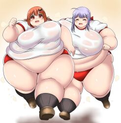 2018 2girls bbw belly big_belly big_breasts breasts chubby chubby_female closed_eyes curvaceous curvy duo duo_focus exercise female female_focus female_only gabriel_dropout hips huge_belly huge_breasts kurocaze kurumizawa_satanichia_mcdowell large_belly large_breasts matching_hair/eyes obese obese_female out_of_shape overweight overweight_female plump purple_hair red_eyes red_hair shiraha_raphiel_ainsworth tummy voluptuous